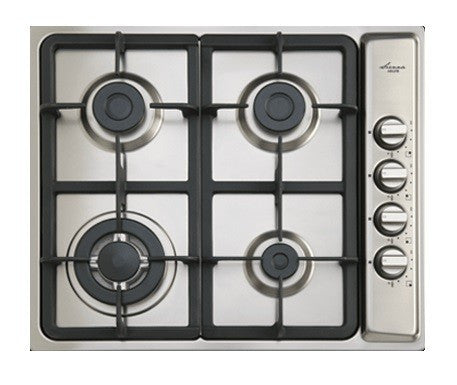 Euro Sienna 60cm 4 Burner Gas Cooktop Electronic Ignition + Wok Burner Stainless Steel EPZ3WGCTSS